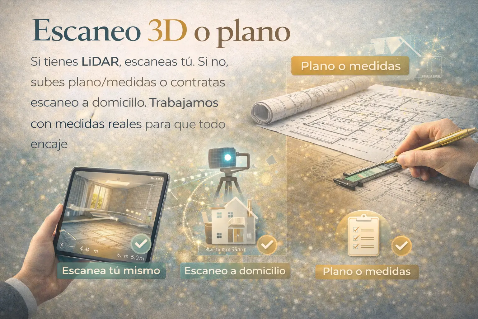 Escaneo 3D LiDAR o plano para diseño de interiores con medidas reales