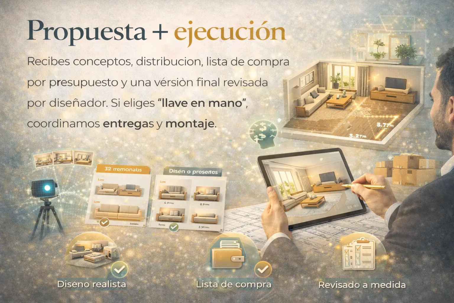 Propuesta de diseño de interiores con IA y ejecución coordinada paso a paso