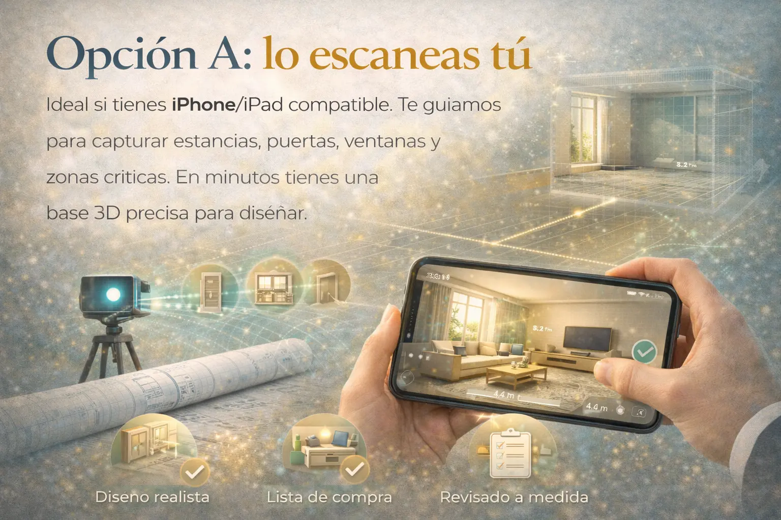 Escaneo LiDAR realizado por el usuario con iPhone o iPad para diseño de interiores en 3D