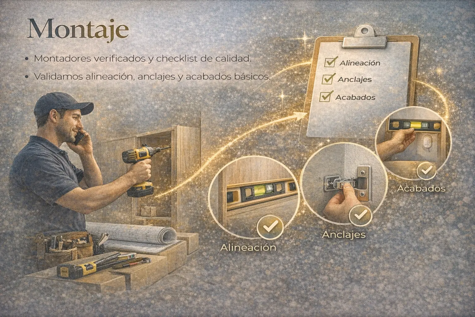 Montaje profesional de muebles con checklist de calidad y validación de acabados