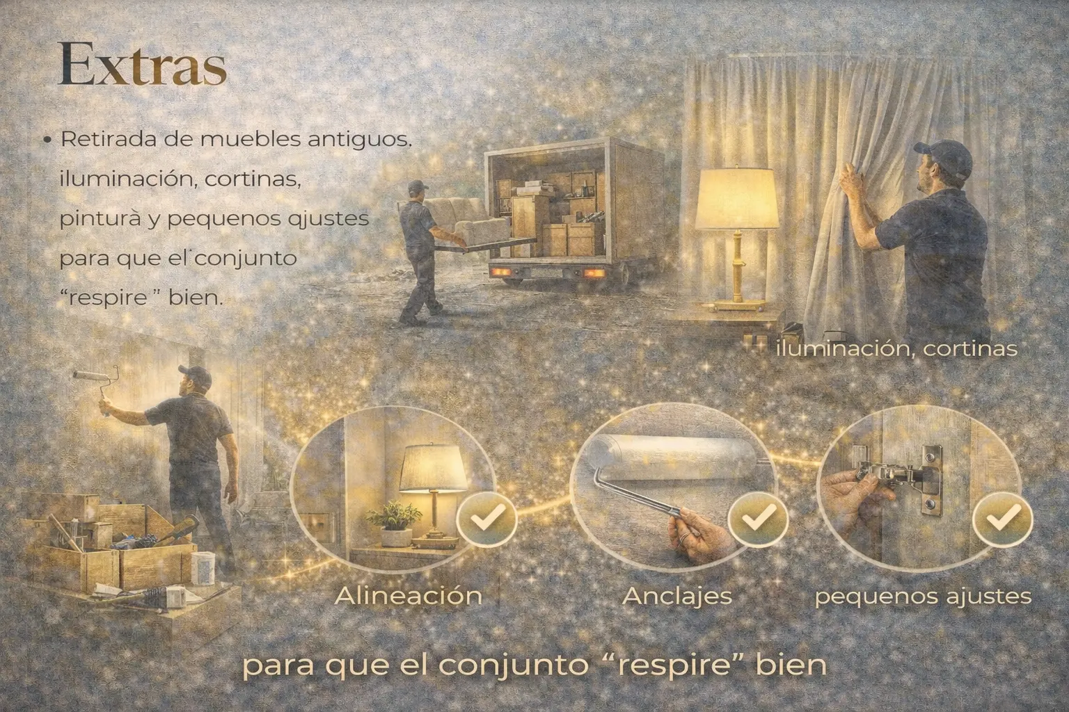 Extras en proyectos de interiorismo: retirada de muebles, iluminación, cortinas y ajustes finales